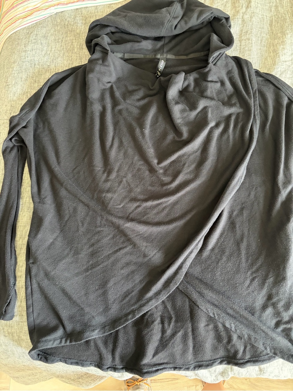 Athleta Black Hooded Draped Wrap Top
